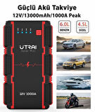 UTRAI Jstar Mini 13000mAh 1000A Jump Starter Taşınabilir Akü Takviye Cihazı ( Powerbank + Led Lamba)