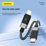 FONENG XS03 27W PD Type-c to Lightning Şarj Data Kablosu İp Örgülü
