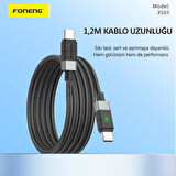 FONENG XS03 60W Led Işıklı Type-c To Type-C Şarj Ve Data Kablosu İp Örgülü 1,2M