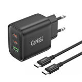 FONENG Gan10 Gan 65w 2xtype-c 1xusb 3 Girişli Hızlı Şarj Adaptörü - Siyah