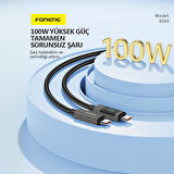 FONENG XS05 100W Dijital Ekranlı Type-C to Type-C Şarj Ve Data Kablosu İp Örgülü 1,2M