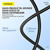 FONENG XS08 60W Led Işıklı Type-C to Type-C Şarj Ve Data Kablosu İp Örgülü 1,2M