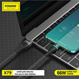 Foneng X79 66W Led Işıklı Usb To Type-C Şarj Ve Data Kablosu İp Örgülü