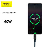 FONENG X87 60W Type-c to Type-C Şarj Ve Data Kablosu İp Örgülü 1,2M