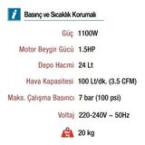 Vido 24 Lt. Sessiz Yağsız Kompresör 220V 1,5Hp 100L/min 7 Bar WD060212415