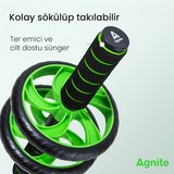 AGNITE Çift Tekerlekli Karın Egzersiz Tekerleği Diz Pedli Fitness Yeşil