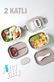 Vagon 1000 ML İki Kat Üç Bölme Paslanmaz Çelik Bento Lunch Box Yeni Nesil Sefer Tası-Sos Kaseli - Pembe - VGN-7081