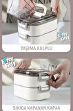 Vagon 1000 ML İki Kat Üç Bölme Paslanmaz Çelik Bento Lunch Box Yeni Nesil Sefer Tası-Sos Kaseli - Pembe - VGN-7081