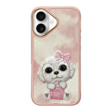 iPhone 16 Uyumlu 3D Göz Pembe Köpek Detaylı Gerçek Nakış İşlemeli Kabartmalı New Big Eyes Kılıf