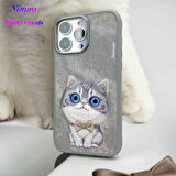 iPhone 16 Uyumlu 3D Göz Kedi Detaylı Gerçek Nakış İşlemeli Kabartmalı New Big Eyes Kılıf