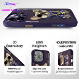 iPhone 13 Pro Uyumlu 3D Gözlük Zincir Mor Köpek Detaylı Nakış İşlemeli Kabartmalı Cool Glasses Kılıf