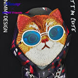 iPhone 13 Pro Uyumlu 3D Gözlük Zincir Hipster Kedi Nakış İşlemeli Kabartmalı Cool Glasses Kılıf