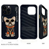 iPhone 15 Pro Uyumlu 3D Gözlük Zincir Köpek Detaylı Nakış İşlemeli Kabartmalı Cool Glasses Kılıf