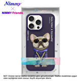 iPhone 15 Pro Uyumlu 3D Gözlük Zincir Mor Köpek Detaylı Nakış İşlemeli Kabartmalı Cool Glasses Kılıf