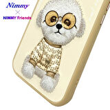 iPhone 15 Uyumlu 3D Gözlük Zincir Rich Kedi Detaylı Nakış İşlemeli Kabartmalı Cool Glasses Kılıf