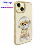iPhone 15 Uyumlu 3D Gözlük Zincir Rich Kedi Detaylı Nakış İşlemeli Kabartmalı Cool Glasses Kılıf