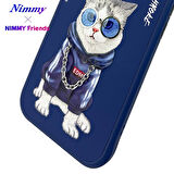 iPhone 15 Uyumlu 3D Gözlük Zincir Handsome Kedi Detaylı Nakış İşlemeli Kabartmalı Cool Glasses Kılıf