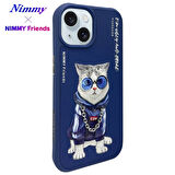 iPhone 15 Uyumlu 3D Gözlük Zincir Handsome Kedi Detaylı Nakış İşlemeli Kabartmalı Cool Glasses Kılıf