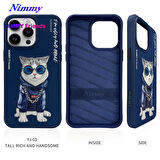 iPhone 15 Pro Uyumlu 3D Gözlük Zincir Handsome Kedi Nakış İşlemeli Kabartmalı Cool Glasses Kılıf