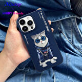 iPhone 15 Pro Uyumlu 3D Gözlük Zincir Handsome Kedi Nakış İşlemeli Kabartmalı Cool Glasses Kılıf