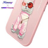 iPhone 15 Uyumlu 3D Gözlük Zincir White Kedi Detaylı Nakış İşlemeli Kabartmalı Cool Glasses Kılıf