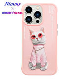 iPhone 15 Pro Max Uyumlu 3D Gözlük Zincir White Kedi Nakış İşlemeli Kabartmalı Cool Glasses Kılıf