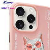 iPhone 15 Pro Max Uyumlu 3D Gözlük Zincir White Kedi Nakış İşlemeli Kabartmalı Cool Glasses Kılıf