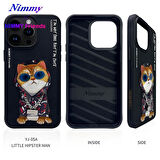 iPhone 15 Pro Uyumlu 3D Gözlük Zincir Hipster Kedi Nakış İşlemeli Kabartmalı Cool Glasses Kılıf