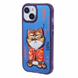 iPhone 15 Uyumlu 3D Gözlük Mont Kedi Detaylı Nakış İşlemeli Kabartmalı Dazzle Kılıf