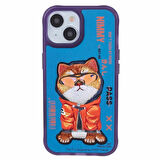 iPhone 15 Uyumlu 3D Gözlük Mont Kedi Detaylı Nakış İşlemeli Kabartmalı Dazzle Kılıf