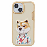 iPhone 15 Uyumlu 3D Kıyafet Shiba Detaylı Nakış İşlemeli Kabartmalı Fashion Pet Kılıf