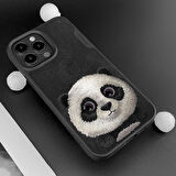 iPhone 15 Pro Uyumlu 3D Göz Panda Detaylı Gerçek Nakış İşlemeli Kabartmalı Big Eyes Kılıf