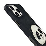 iPhone 15 Pro Max Uyumlu 3D Göz Panda Detaylı Gerçek Nakış İşlemeli Kabartmalı Big Eyes Kılıf