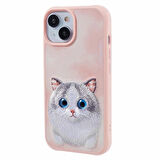 iPhone 15 Uyumlu 3D Göz Kedi Detaylı Gerçek Nakış İşlemeli Kabartmalı Big Eyes Kılıf