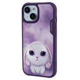iPhone 15 Uyumlu 3D Göz Mor Tavşan Detaylı Nakış İşlemeli Kabartmalı Big Eyes Kılıf