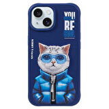 iPhone 15 Uyumlu 3D Gözlük Fermuar Kedi Detaylı Nakış İşlemeli Kabartmalı Cool Cute Kılıf
