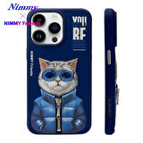 iPhone 15 Pro Uyumlu 3D Gözlük Fermuar Kedi Detaylı Nakış İşlemeli Kabartmalı Cool Cute Kılıf