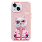 iPhone 15 Uyumlu 3D Gözlük Fermuar Beauty Kedi Nakış İşlemeli Kabartmalı Cool Cute Kılıf