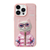 iPhone 15 Pro Uyumlu 3D Gözlük Fermuar Beauty Kedi Nakış İşlemeli Kabartmalı Cool Cute Kılıf