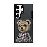 Samsung S24 Ultra Uyumlu 3D Kıyafet Mor Ayıcık Detaylı Nakış İşlemeli Kabartmalı Fashion Pet Kılıf