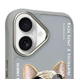 iPhone 16 Uyumlu 3D Gözlük Dolar Zincir Köpek Detaylı Nakış İşlemeli Kabartmalı Cool Glasses Kılıf