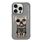 iPhone 16 Pro Max Uyumlu 3D Gözlük Dolar Zincir Köpek Nakış İşlemeli Kabartmalı Cool Glasses Kılıf