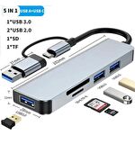 Usb Type-C Hub 5 In 1 Metal Type C Hub Multiport Adaptör Sd Tf Kart Okuyucu 5 Port Type C Çeviri