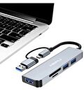 Usb Type-C Hub 5 In 1 Metal Type C Hub Multiport Adaptör Sd Tf Kart Okuyucu 5 Port Type C Çeviri