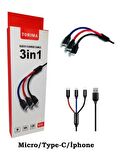 Torima 3A 3in1(Micro-Type-C-Iphone) Hızlı Şarj-Data Kablosu-U35