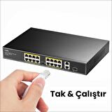 Cudy FS1018PS1 16 Port 10/100Mbps 200W PoE+,2 Gigabit Uplink Portlu, SFP VLAN CCTV SFP Switch