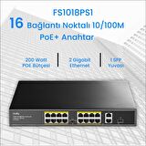 Cudy FS1018PS1 16 Port 10/100Mbps 200W PoE+,2 Gigabit Uplink Portlu, SFP VLAN CCTV SFP Switch