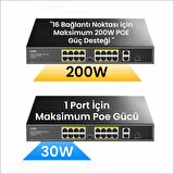 Cudy FS1018PS1 16 Port 10/100Mbps 200W PoE+,2 Gigabit Uplink Portlu, SFP VLAN CCTV SFP Switch
