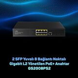 Cudy GS2008PS2 2Port Gigabit SFP,1Consol,2Gigabit Combo,8 Port PoE L2 Yönetilebilir Gigabit Switch