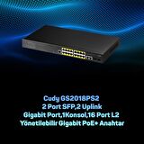 Cudy GS2018PS2 2SFP,2Uplink,1Consol,16 Port L2 Yönetilebilir Gigabit PoE+ Metal Rack Mount Switch